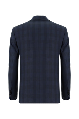  Orta Lacivert Super Slim Fit Ekstra Dar Kesim Kombinli Ekose Takım Elbise