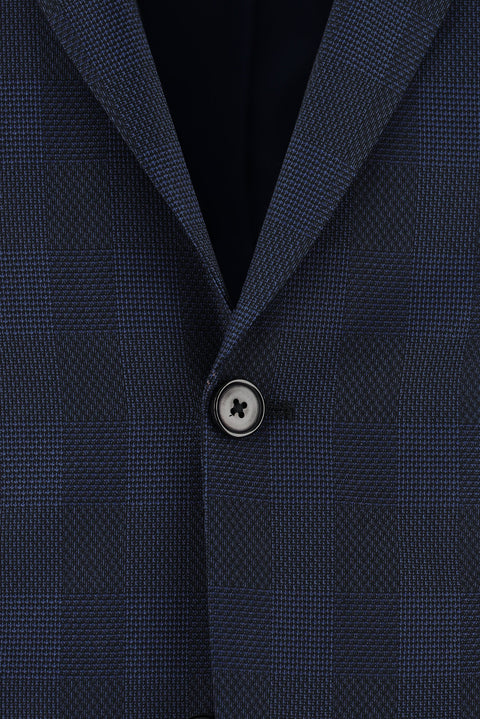 Orta Lacivert 7 Drop Slim Fit Dar Kesim Kombinli Ekose Takım Elbise