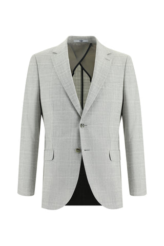  Açık Gri Regular Fit Ekose Keten Karışımlı Takım Elbise