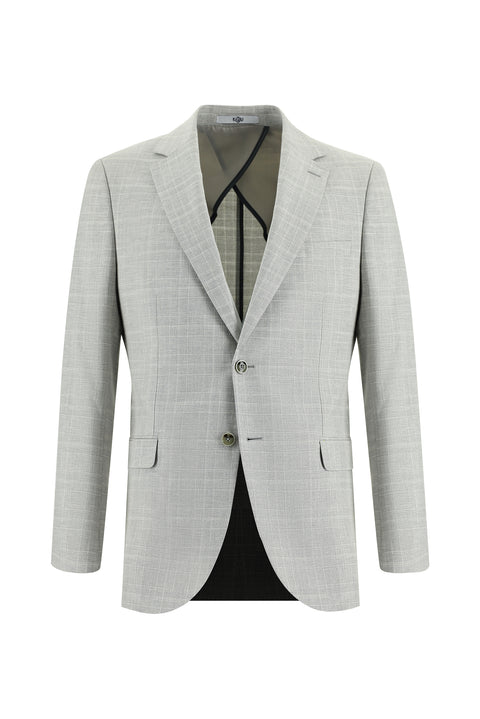 Açık Gri 6 Drop Regular Fit Standart Kesim Ekose Keten Karışımlı Takım Elbise