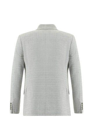  Açık Gri Regular Fit Ekose Keten Karışımlı Takım Elbise