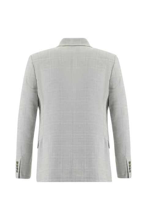 Açık Gri 6 Drop Regular Fit Standart Kesim Ekose Keten Karışımlı Takım Elbise