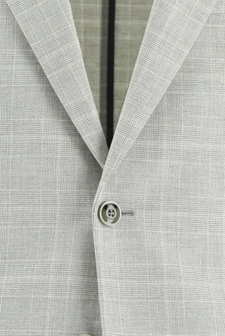  Açık Gri Regular Fit Ekose Keten Karışımlı Takım Elbise