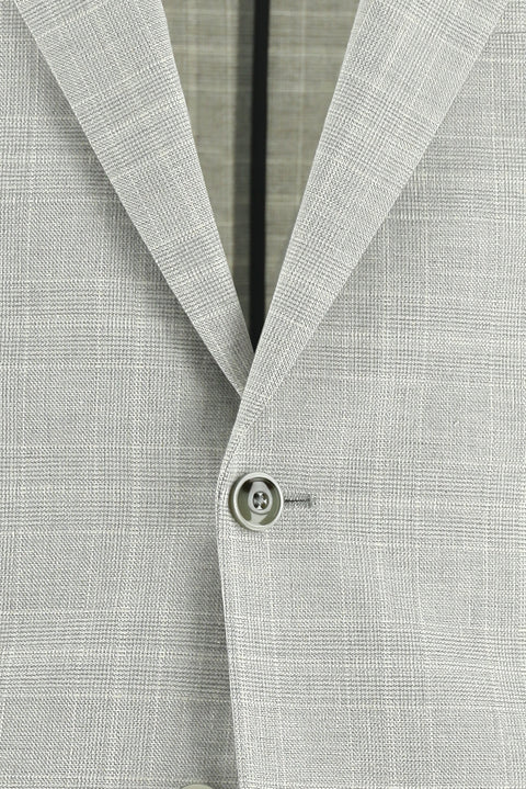Açık Gri 6 Drop Regular Fit Standart Kesim Ekose Keten Karışımlı Takım Elbise