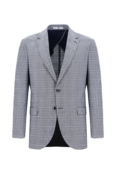 Koyu Lacivert 6 Drop Regular Fit Standart Kesim Ekose Keten Karışımlı Takım Elbise