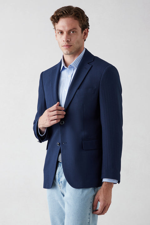 Medium Navy 4 Drop Relaxed Fit Casual Cut Mono Collar Classic Jacket