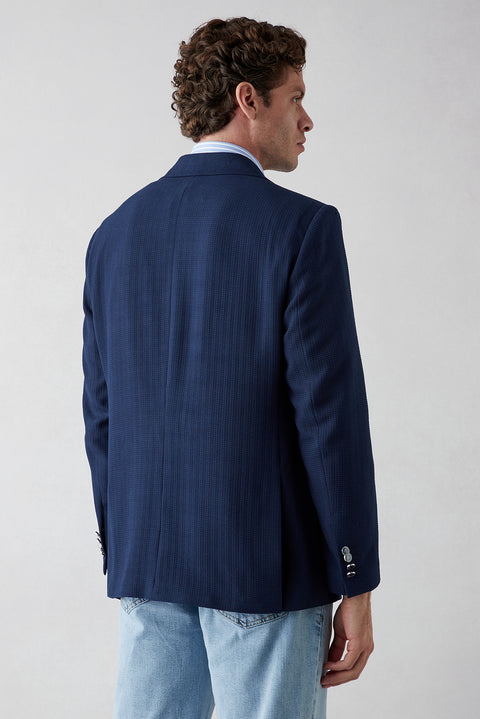 Medium Navy 4 Drop Relaxed Fit Casual Cut Mono Collar Classic Jacket