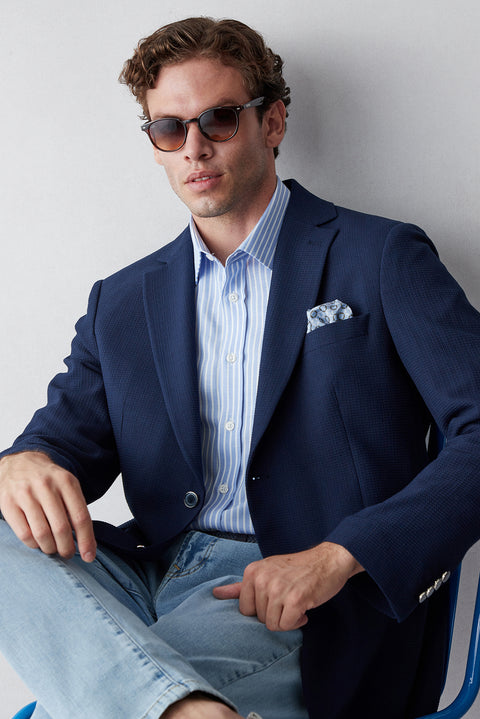 Medium Navy 6 Drop Regular Fit Standard Cut Blazer Jacket