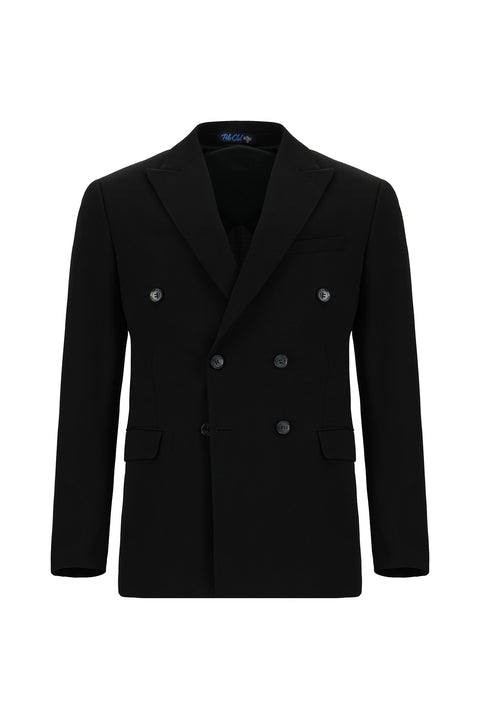 Black 6 Drop Regular Fit Standard Cut Seasonal Double-Breasted Jacket