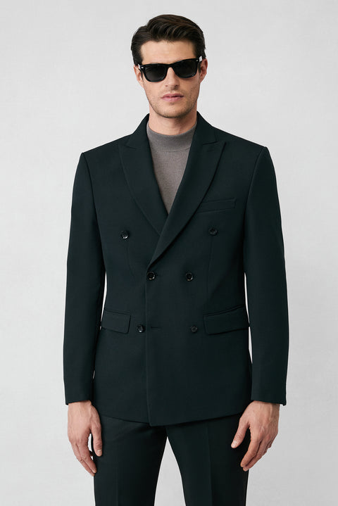 Siyah 7 Drop Slim Fit Dar Kesim Mevsimlik Kruvaze Ceket