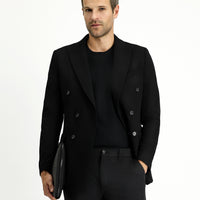 Siyah Regular Fit Kruvaze Ceket