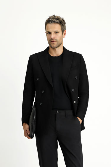  Siyah Regular Fit Kruvaze Ceket