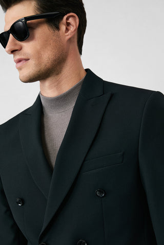  Siyah 7 Drop Slim Fit Dar Kesim Mevsimlik Kruvaze Ceket