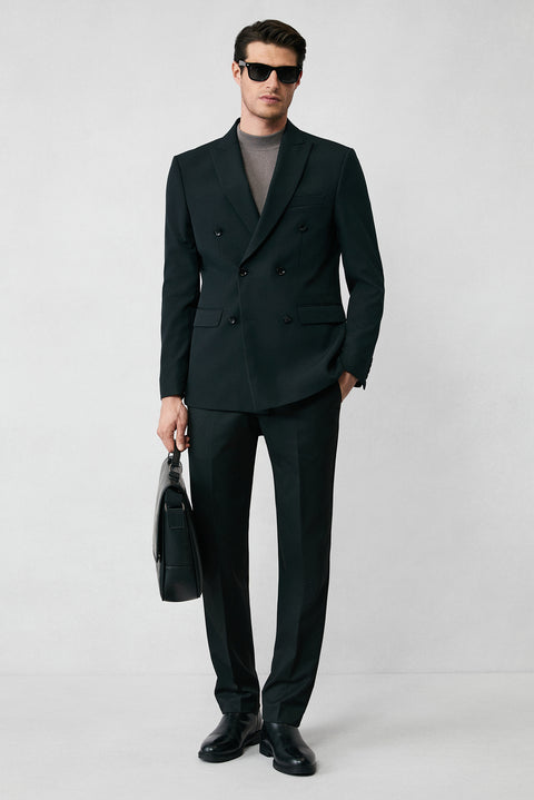 Siyah 7 Drop Slim Fit Dar Kesim Mevsimlik Kruvaze Ceket