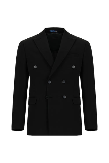 Siyah 7 Drop Slim Fit Dar Kesim Kruvaze Ceket