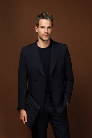  Koyu Lacivert Slim Fit Dar Kesim Kruvaze Ceket