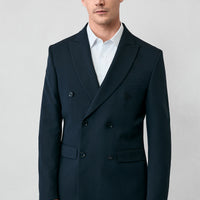 Koyu Lacivert 7 Drop Slim Fit Dar Kesim Mevsimlik Kruvaze Ceket