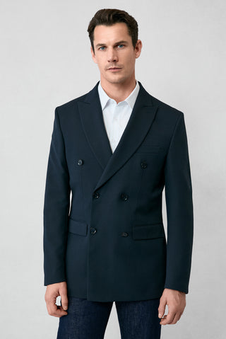  Koyu Lacivert 7 Drop Slim Fit Dar Kesim Mevsimlik Kruvaze Ceket