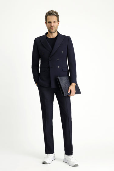  Koyu Lacivert Slim Fit Dar Kesim Kruvaze Ceket
