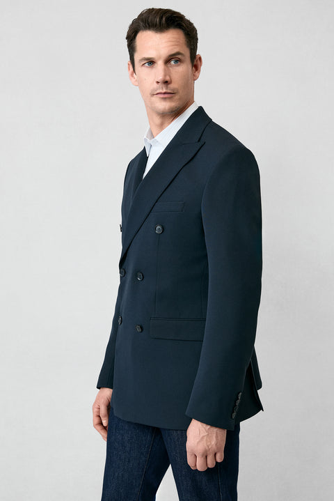 Koyu Lacivert 7 Drop Slim Fit Dar Kesim Mevsimlik Kruvaze Ceket