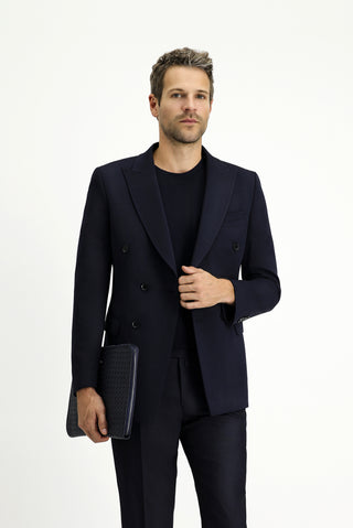  Koyu Lacivert Slim Fit Dar Kesim Kruvaze Ceket