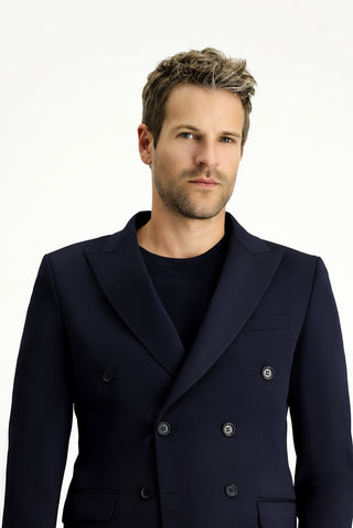  Koyu Lacivert Slim Fit Dar Kesim Kruvaze Ceket