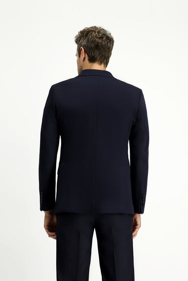 Koyu Lacivert Slim Fit Dar Kesim Kruvaze Ceket