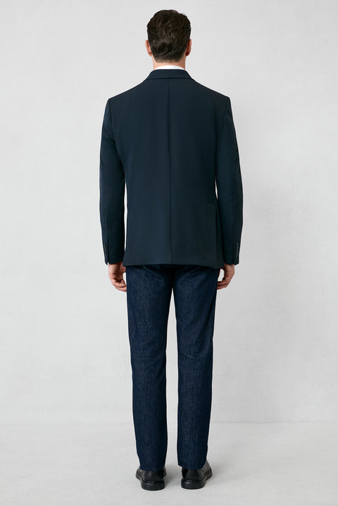 Koyu Lacivert 7 Drop Slim Fit Dar Kesim Mevsimlik Kruvaze Ceket