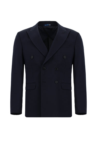 Koyu Lacivert Slim Fit Dar Kesim Kruvaze Ceket