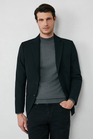  Siyah 7 Drop Slim Fit Dar Kesim Mono Yaka Yarım Astar Çift Cep Kapaklı Klasik Ceket