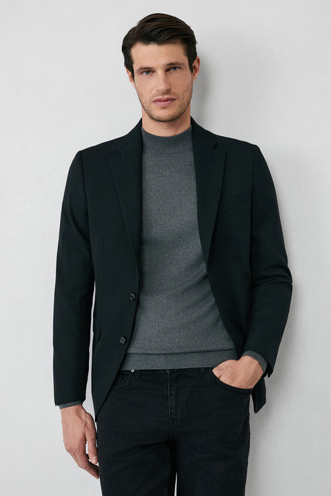 Siyah 7 Drop Slim Fit Dar Kesim Mevsimlik Klasik Ceket
