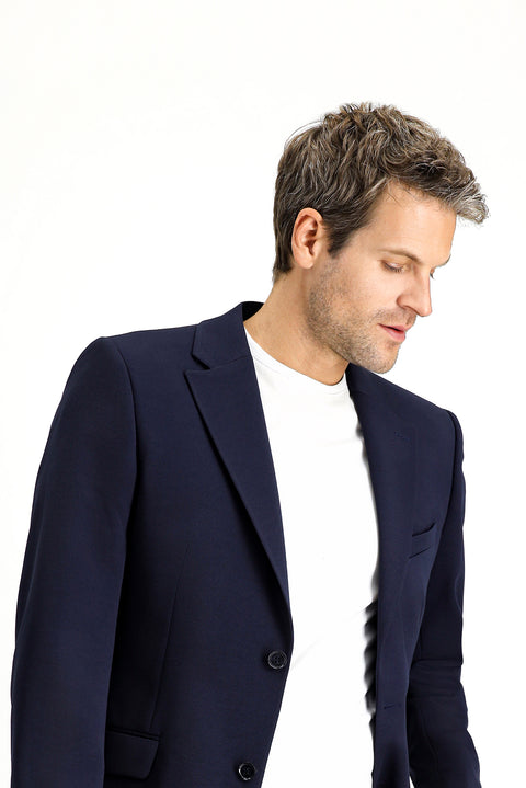 Koyu Lacivert 7 Drop Slim Fit Dar Kesim Mevsimlik Klasik Ceket