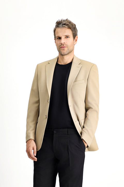 Açık Bej 6 Drop Regular Fit Standart Kesim Mevsimlik Klasik Ceket