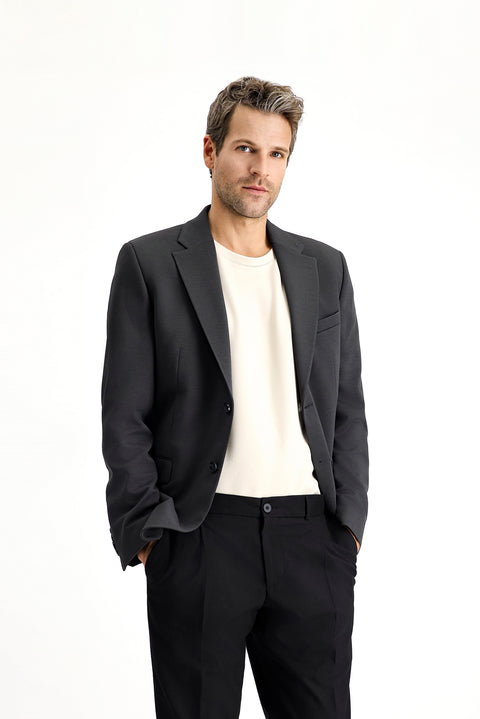 Koyu Antrasit 7 Drop Slim Fit Dar Kesim Mevsimlik Klasik Ceket