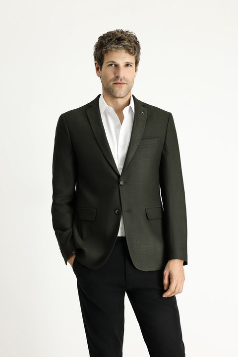 Dark Khaki 7 Drop Super Slim Fit Extra Narrow Cut Patterned Blazer Jacket