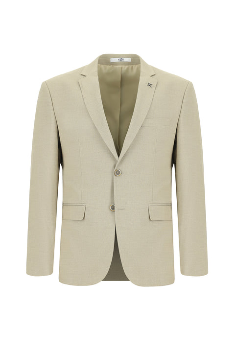 Medium Beige 7 Drop Super Slim Fit Extra Narrow Cut Patterned Blazer Jacket