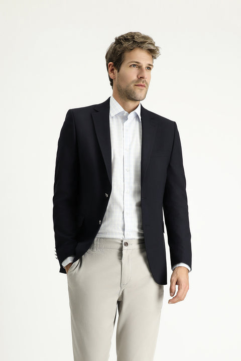 Koyu Lacivert 7 Drop Slim Fit Dar Kesim Yünlü Blazer Ceket