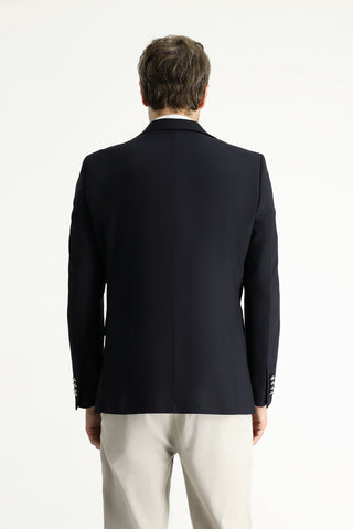  Koyu Lacivert Slim Fit Dar Kesim Yünlü Blazer Ceket