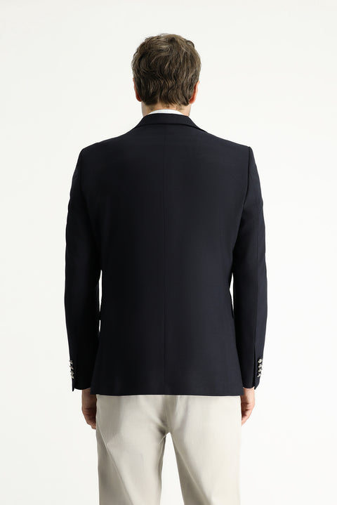 Koyu Lacivert 7 Drop Slim Fit Dar Kesim Yünlü Blazer Ceket