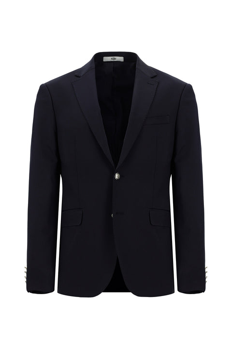 Koyu Lacivert 7 Drop Slim Fit Dar Kesim Yünlü Likralı Esnek Mevsimlik Blazer Ceket