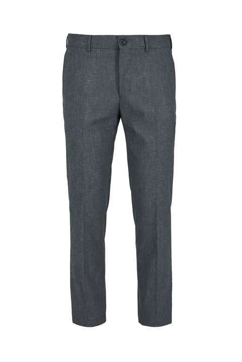 Medium Smoke 6-Drop Regular Fit Standard Cut Linen Blend Classic Fabric Trousers