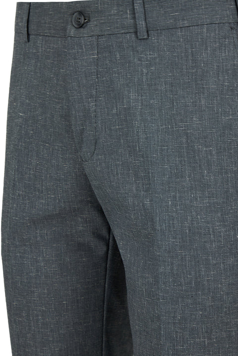 Medium Smoke 6-Drop Regular Fit Standard Cut Linen Blend Classic Fabric Trousers