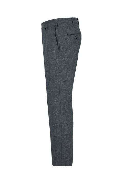 Medium Smoke 6-Drop Regular Fit Standard Cut Linen Blend Classic Fabric Trousers