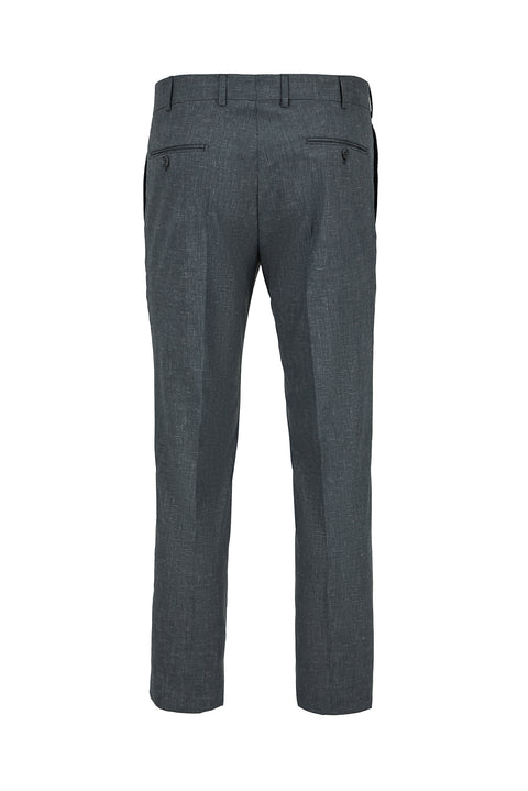 Mid Smoked 4 Drop Relaxed Fit Linen Blend Classic Fabric Trousers