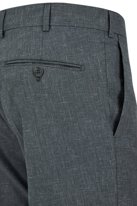 Mid Smoked 4 Drop Relaxed Fit Linen Blend Classic Fabric Trousers
