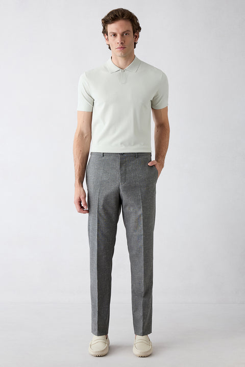 Koyu Füme 6 Drop Regular Fit Standart Kesim Keten Karışımlı Klasik Kumaş Pantolon