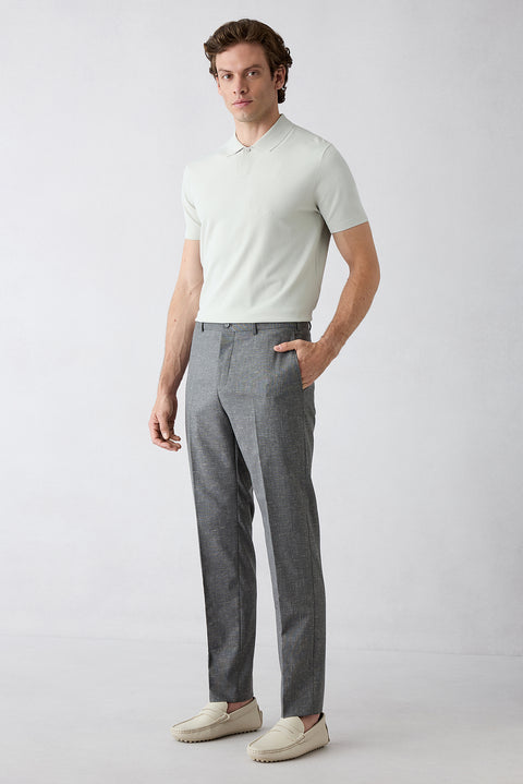 Koyu Füme 6 Drop Regular Fit Standart Kesim Keten Karışımlı Klasik Kumaş Pantolon