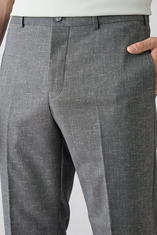  Koyu Füme 4 Drop Relaxed Fit Rahat Kesim Keten Karışımlı Klasik Kumaş Pantolon