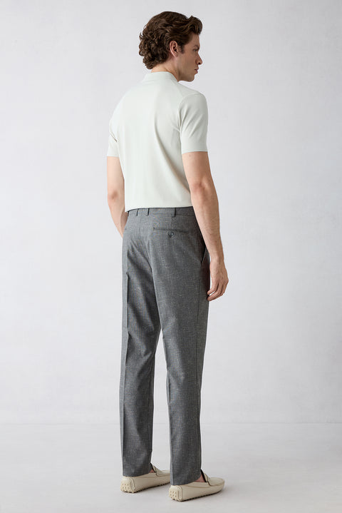 Koyu Füme 6 Drop Regular Fit Standart Kesim Keten Karışımlı Klasik Kumaş Pantolon