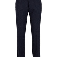 Orta Lacivert 7 Drop Slim Fit Dar Kesim Keten Karışımlı Klasik Kumaş Pantolon